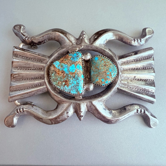 Other - 1960's Native American Sand Cast Sterling Silver Turquoise Begay Belt Buckle
